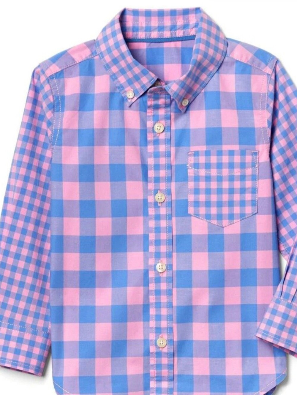 Girls Medium 8-9 Sarah Jessica Parker Gap Pink & Blue Check Button Down Shirt